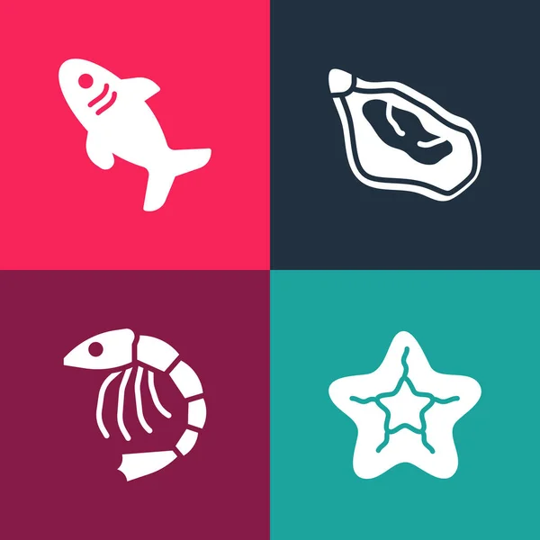 Ορισμός pop art Starfish, γαρίδες, Mussel και καρχαρία εικονίδιο. Διάνυσμα — Διανυσματικό Αρχείο
