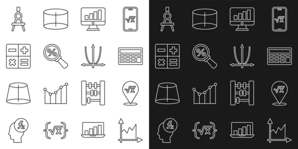 Set Line Graph Schedule Chart Diagram Square Root Glyph Calculator — Stock Vector