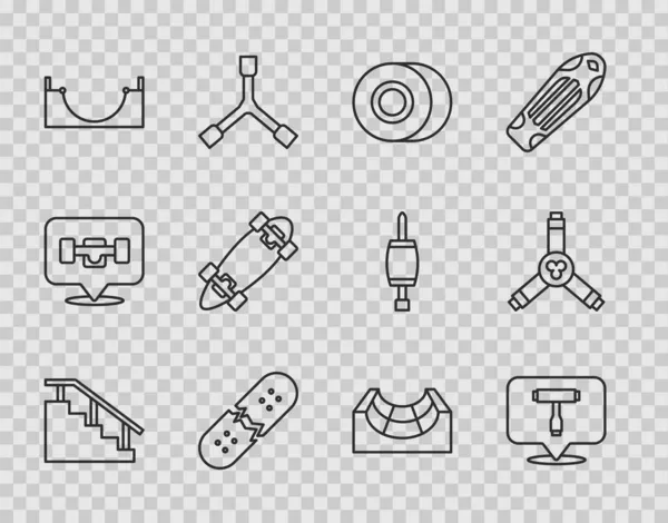 Набор Линии Скейтборд Лестницы Рельсами Инструмент Колесо Сломанный Скейтборд Палуба — стоковый вектор