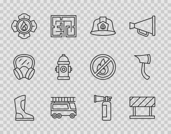 Tűzoltó Csizma Úttorlasz Tűzoltó Sisak Teherautó Tűzcsap Tűzoltó Készülék Fejsze — Stock Vector