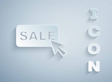 Kağıt kesiği Price etiketi ve gri arkaplanda izole edilmiş bir satış simgesi. Rozet fiyatına. Reklam etiketi indirimi. Kağıt sanatı tarzı. Vektör