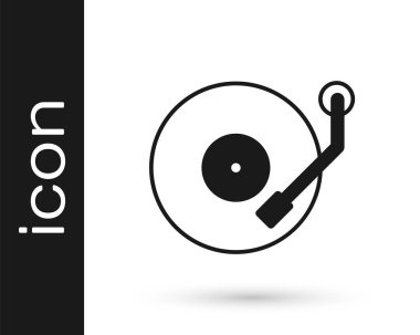 Beyaz arkaplanda izole edilmiş vinil disk simgesi olan siyah vinil çalar. Vektör