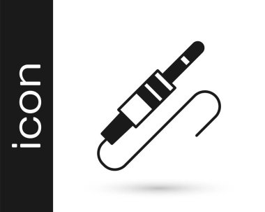 Siyah Ses Jack simgesi beyaz arkaplanda izole edildi. Bağlantı ses ekipmanları için ses kablosu. Fiş kablosu. Müzik aleti. Vektör