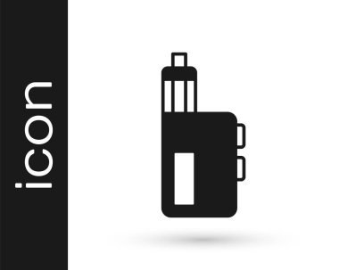 Siyah Vape mod aygıt simgesi beyaz arkaplanda izole edildi. Tüttürme aleti. Buharlaştırıcı Cihaz. Vektör
