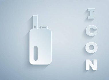 Kağıt kesiği Elektronik sigara ikonu gri arka planda izole edilmiş. Tüttürme aleti. Buharlaştırıcı Cihaz. Kağıt sanatı tarzı. Vektör