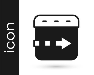 Siyah Zaman beyaz zemin üzerinde izole edilmiş saat simgesi üzerinde uçar. Vektör