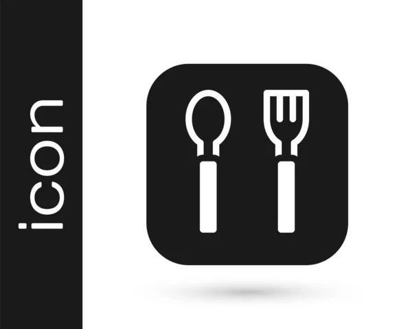 黑色叉子和勺子图标隔离在白色背景上 餐具的标志 — 图库矢量图片