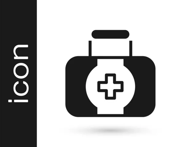 黒の応急処置キットのアイコンは 白の背景に隔離された クロス付きの医療箱 救急医療機器 医療の概念 ベクトル — ストックベクタ