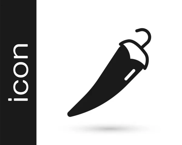 Μαύρο Ζεστό Πιπέρι Τσίλι Pod Εικονίδιο Απομονώνονται Λευκό Φόντο Σχεδιασμός — Διανυσματικό Αρχείο