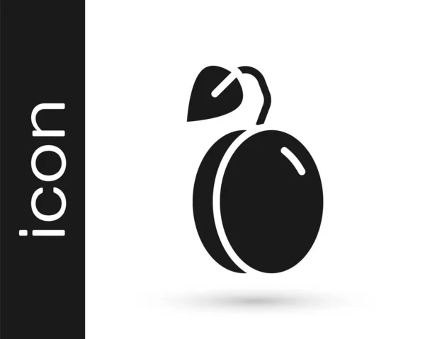 Black Plum Fruit Icon Isolated White Background Vector — Stock Vector