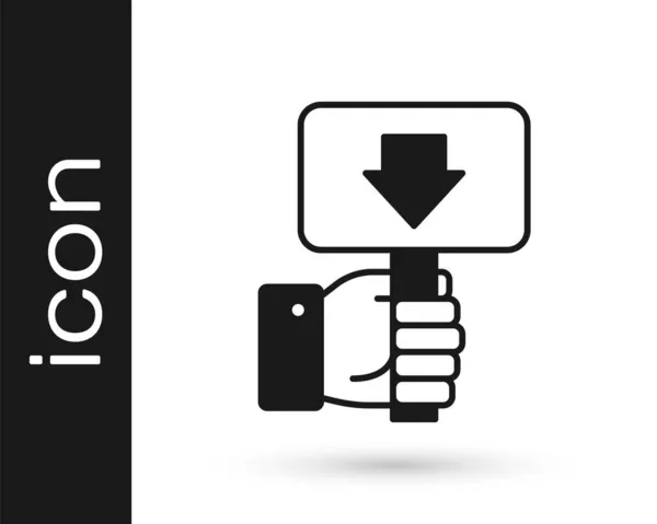 Schwarze Hand Mit Auktionspaddel Symbol Auf Weißem Hintergrund Bieterkonzept Auktionswettbewerb — Stockvektor