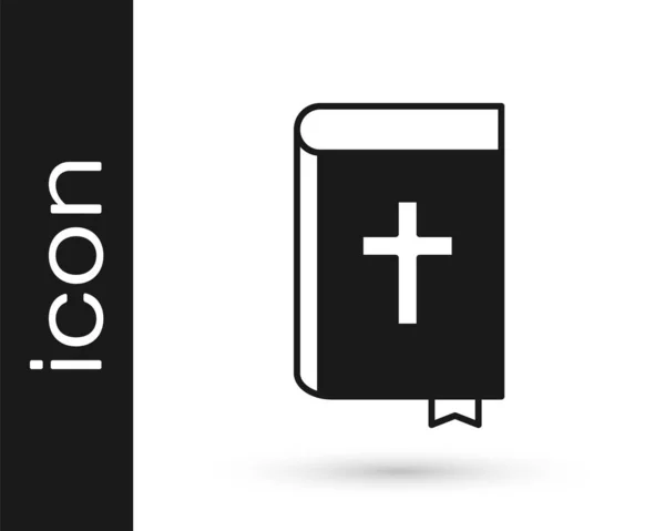 白い背景に隔離された黒い聖書の本のアイコン ベクトル — ストックベクタ