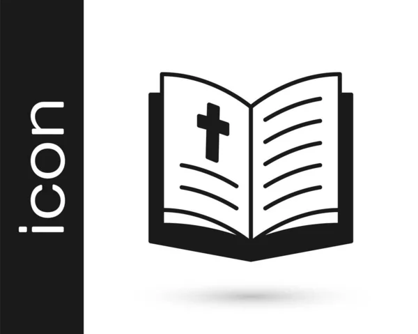 Ícone Livro Bíblia Sagrada Preto Isolado Fundo Branco Vetor — Vetor de Stock