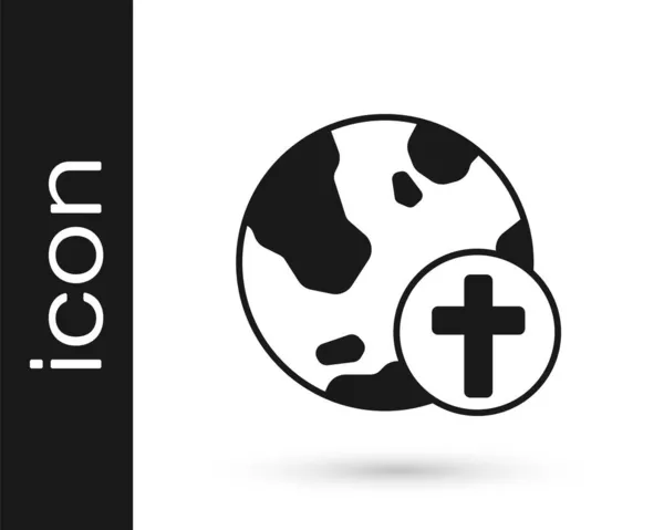 Черный Христианский Крест Земной Иконой Изолирован Белом Фоне Всемирный День — стоковый вектор