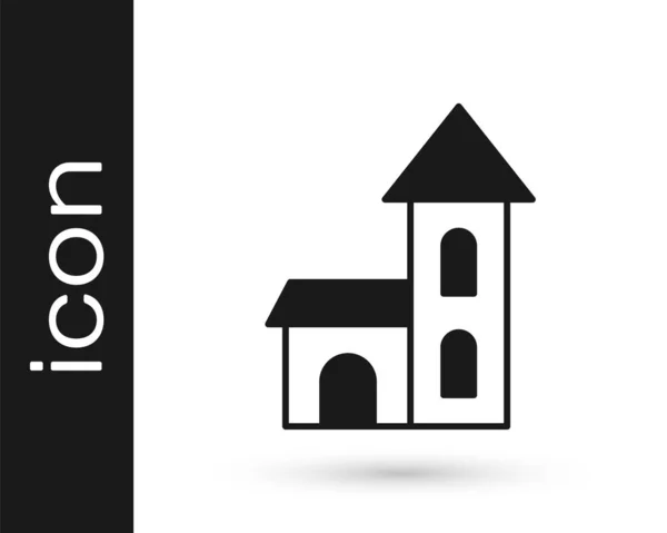 Icône Bâtiment Église Noire Isolée Sur Fond Blanc Église Chrétienne — Image vectorielle