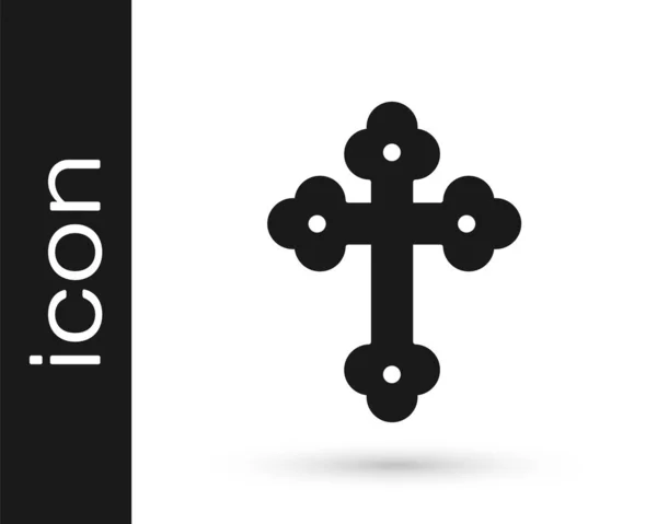 白い背景に黒いキリスト教徒の十字のアイコンが孤立した 教会の十字架 ベクトル — ストックベクタ