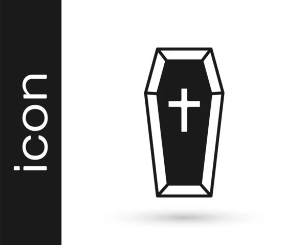 Black Coffin Christian Cross Icon Isolated White Background Happy Halloween — Stock Vector