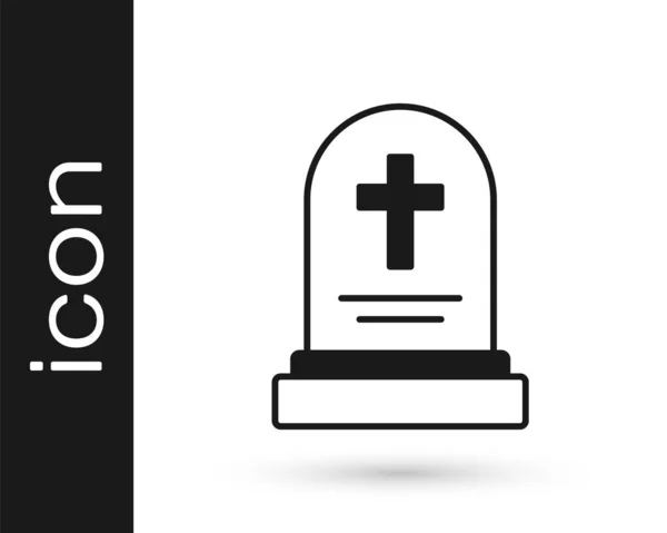 Black Grave Tombstone Icon Isolated White Background Vector — Stock Vector