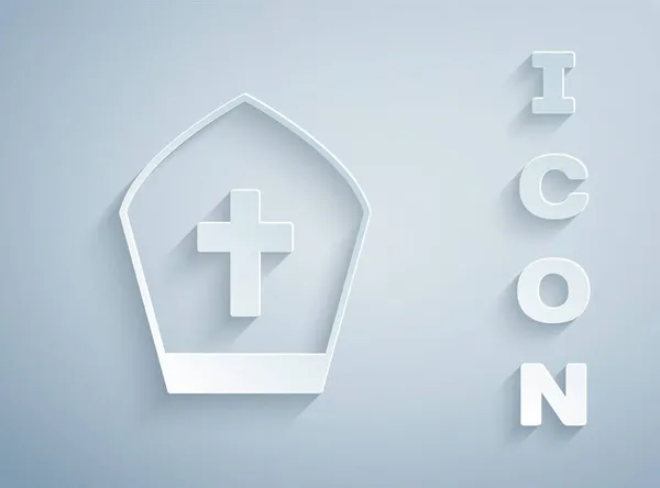 Papsthut Ikone Isoliert Auf Grauem Hintergrund Christliches Hutschild Papierkunst Vektor — Stockvektor
