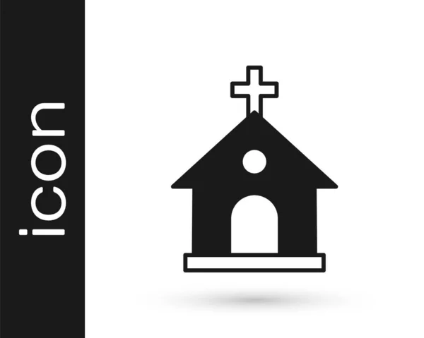 Μαύρη Εκκλησία Κτίριο Εικόνα Απομονώνονται Λευκό Φόντο Χριστιανική Εκκλησία Θρησκεία — Διανυσματικό Αρχείο