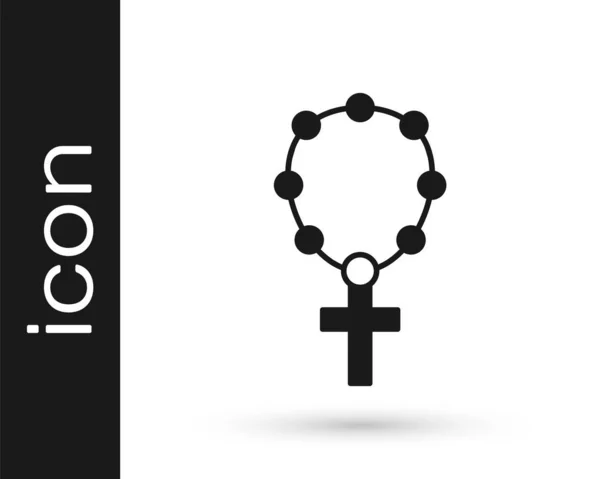 Perles Chapelet Noir Icône Religion Isolé Sur Fond Blanc Vecteur — Image vectorielle