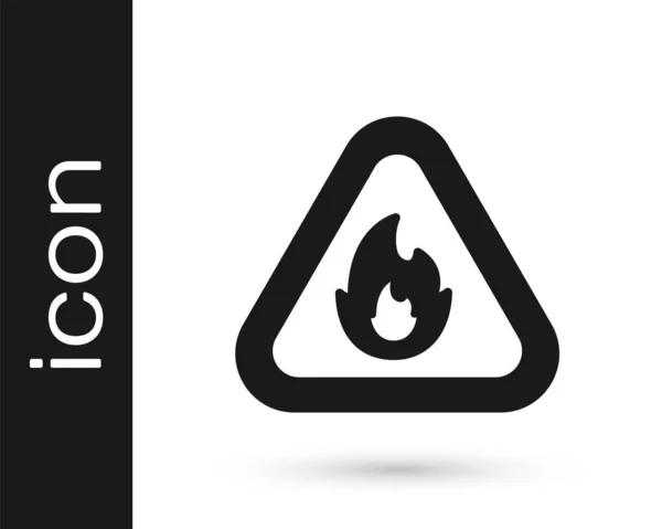 在白色背景上孤立的三角形图标中的黑色火焰 易燃产品的警告标志 — 图库矢量图片