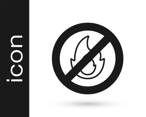Zwart Geen Vuur Pictogram Geïsoleerd Witte Achtergrond Brandverbod Verboden Vector — Stockvector