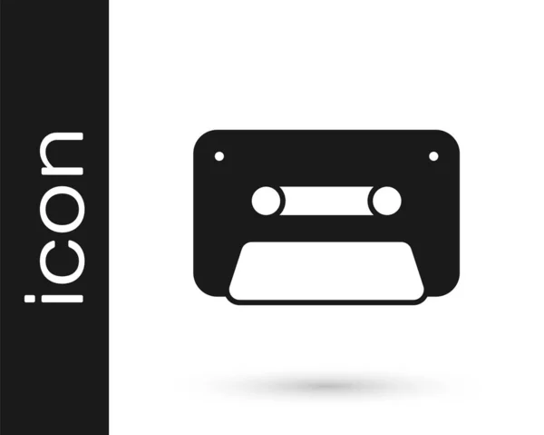 Icône Cassette Audio Rétro Noire Isolée Sur Fond Blanc Vecteur — Image vectorielle