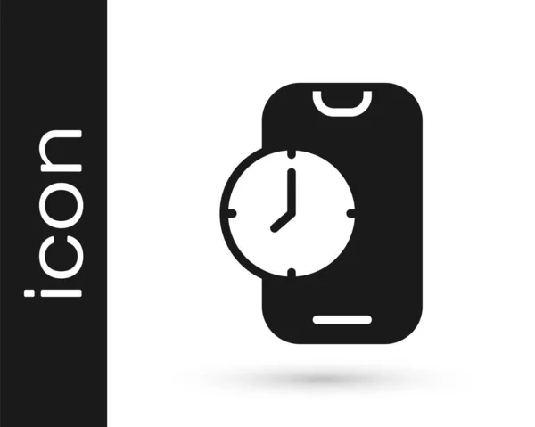 Negro Alarma Reloj Aplicación Smartphone Icono Interfaz Aislado Sobre Fondo — Vector de stock