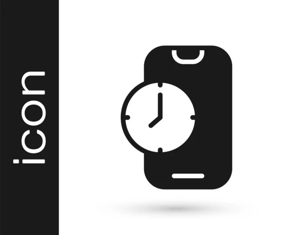 Μαύρο Ξυπνητήρι App Smartphone Interface Εικονίδιο Απομονώνονται Λευκό Φόντο Διάνυσμα — Διανυσματικό Αρχείο