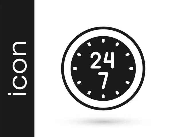 黑色时钟24小时图标隔离在白色背景 整天循环图标 24小时服务标志 — 图库矢量图片
