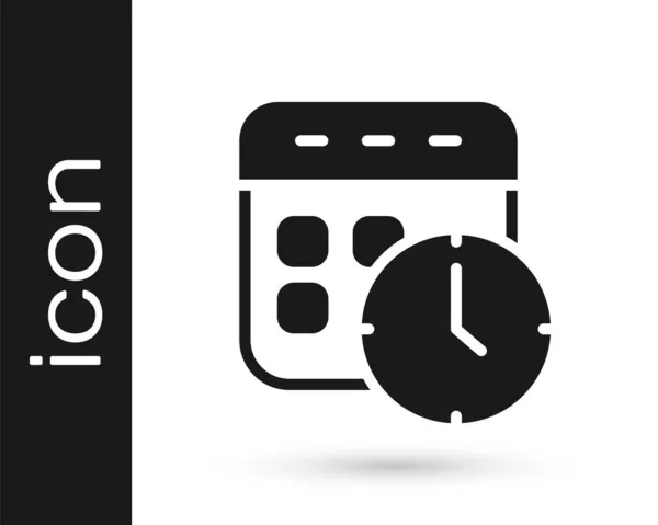 Icono Calendario Negro Reloj Aislado Sobre Fondo Blanco Horario Cita — Vector de stock