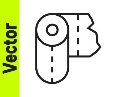 Siyah çizgi kağıt havlu rulo ikonu beyaz arkaplanda izole edildi. Vektör