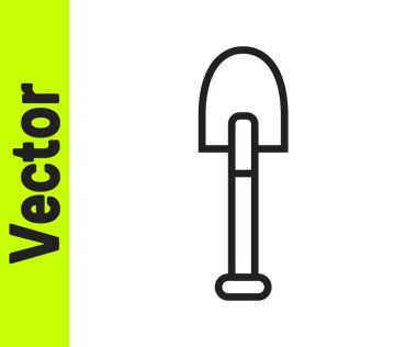 Siyah çizgi kürek simgesi beyaz arkaplanda izole edildi. Bahçe aletleri. Bahçecilik, tarım, çiftçilik aleti. Vektör