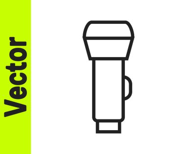 Beyaz arkaplanda siyah çizgi el feneri simgesi izole edildi. Vektör