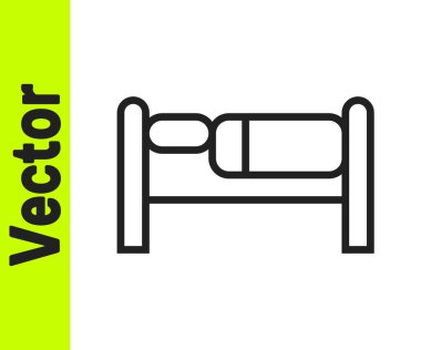 Siyah çizgi yatak simgesi beyaz arkaplanda izole edildi. Vektör