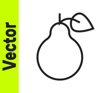 Siyah çizgi Pear simgesi beyaz arkaplanda izole edildi. Yaprak sembollü meyve. Vektör