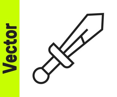 Siyah çizgi Ortaçağ kılıç ikonu beyaz arka planda izole edilmiş. Ortaçağ silahı. Vektör