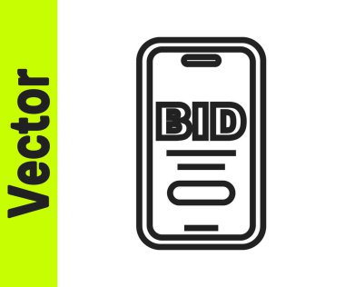 Siyah Hat Online açık artırma simgesi beyaz arkaplanda izole edildi. Teklif tabelası. Açık arttırma teklifi. Satış ve alıcılar. Vektör