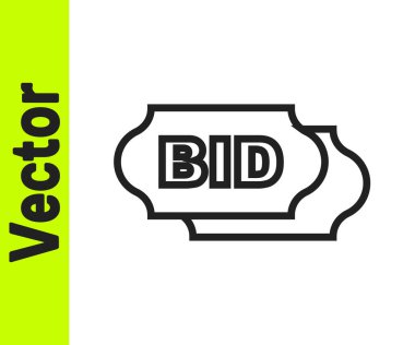 Beyaz arkaplanda siyah çizgi teklif simgesi izole edildi. Açık arttırma teklifi. Satış ve alıcılar. Vektör