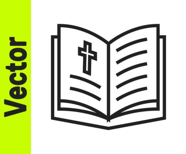 Siyah çizgi. Kutsal İncil ikonu beyaz arka planda izole edilmiş. Vektör