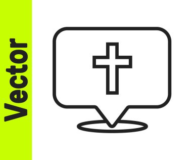 Siyah çizgi haritası, beyaz arka planda izole edilmiş kilise binası simgesi. Hıristiyan Kilisesi. Kilisenin dini. Vektör