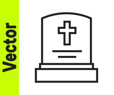 Mezar taşı simgesi beyaz arkaplanda izole edilmiş siyah çizgi. Vektör