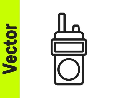 Beyaz arkaplanda siyah çizgi telsiz ikonu izole edildi. Taşınabilir radyo vericisi simgesi. Radyo alıcı-vericisi işareti. Vektör