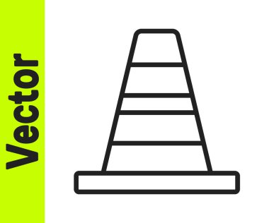 Beyaz arka planda siyah çizgi trafik konisi simgesi izole edildi. Vektör