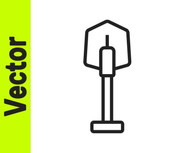 Siyah çizgi Ateş küreği simgesi beyaz arkaplanda izole edildi. Yangın koruma ekipmanları. İtfaiyeciler için ekipman. Vektör