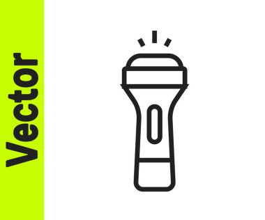 Beyaz arkaplanda siyah çizgi el feneri simgesi izole edildi. Vektör