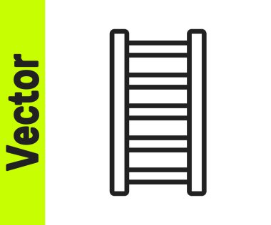 Beyaz arka planda siyah çizgi yangın merdiveni ikonu izole edildi. Pompier merdiveni. İtfaiyeciler merdiveni sırıkla tırmanır. Vektör