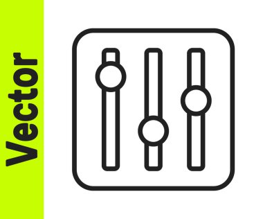 Siyah çizgi Ses Karıştırıcı simgesi beyaz arkaplanda izole edildi. DJ ekipman kaydırma düğmeleri. Konsol karıştırılıyor. Vektör