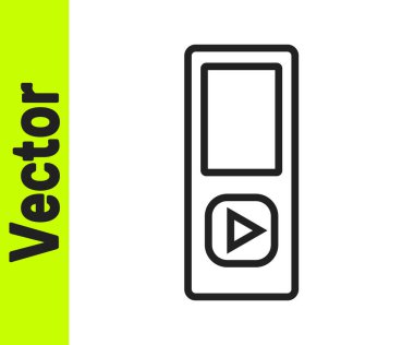 Siyah çizgi müzik çalar simgesi beyaz arkaplanda izole edildi. Taşınabilir müzik cihazı. Vektör